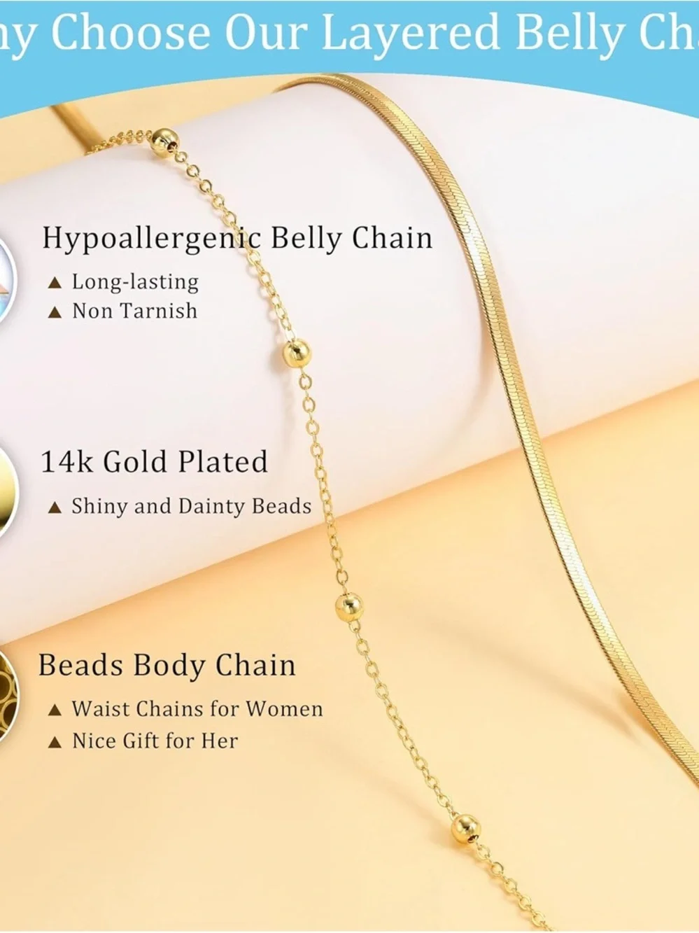 14K Gold Plated Snake Bead Double Layer Waist Chain Belt
